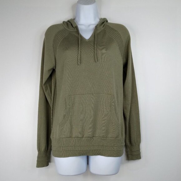 Athleta Evergreen Hoodie Knit Sweater Olive Green Size XS - Picture 2 of 16